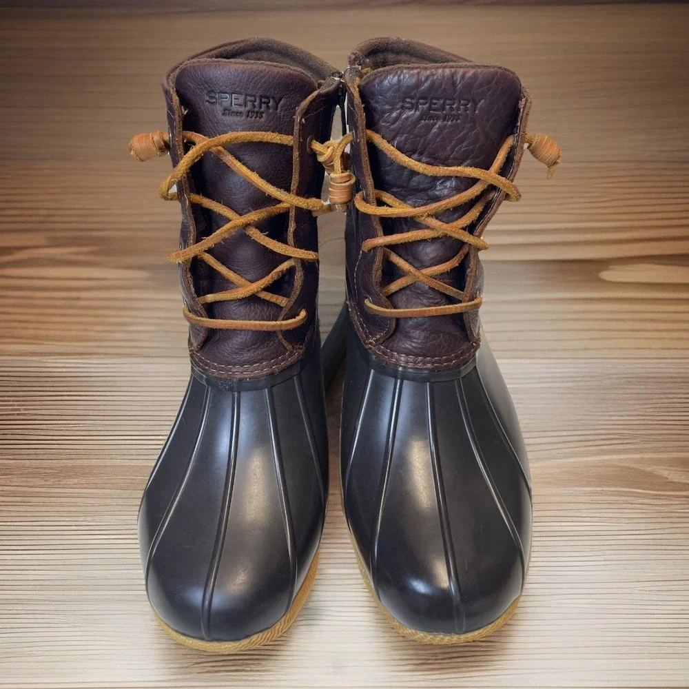 Sperry‎ Top Sider Womens Saltwater Brown Black Rainboots Size 10 Duck Boots